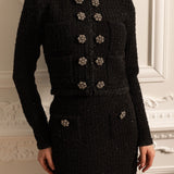 Uzun Kollu Ceket ve Mini Etekli Örgü Co-Ord Set - Siyah