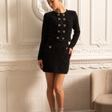 Uzun Kollu Ceket ve Mini Etekli Örgü Co-Ord Set - Siyah