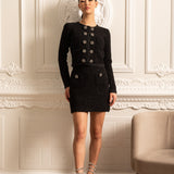 Uzun Kollu Ceket ve Mini Etekli Örgü Co-Ord Set