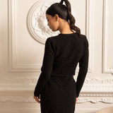 Uzun Kollu Ceket ve Mini Etekli Örgü Co-Ord Set - Siyah
