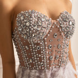 Lüks Tüy Süslemeli Payetli Straplez Elbise