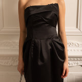 Dantelli Göğüs Detaylı Straplez Midi Elbise