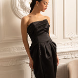 Dantelli Göğüs Detaylı Straplez Midi Elbise