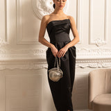 Dantelli Göğüs Detaylı Straplez Midi Elbise