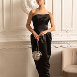 Dantelli Göğüs Detaylı Straplez Midi Elbise