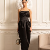 Dantelli Göğüs Detaylı Straplez Midi Elbise