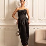 Dantelli Göğüs Detaylı Straplez Midi Elbise