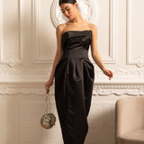 Dantelli Göğüs Detaylı Straplez Midi Elbise