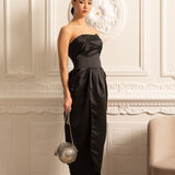 Dantelli Göğüs Detaylı Straplez Midi Elbise