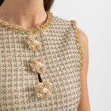 Altın Vurgularla Desenli Mini Elbise