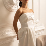 Dantelli Göğüs Detaylı Straplez Midi Elbise