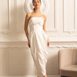 Dantelli Göğüs Detaylı Straplez Midi Elbise