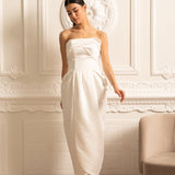 Dantelli Göğüs Detaylı Straplez Midi Elbise