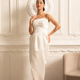 Dantelli Göğüs Detaylı Straplez Midi Elbise