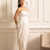 Dantelli Göğüs Detaylı Straplez Midi Elbise