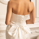 Dantelli Göğüs Detaylı Straplez Midi Elbise