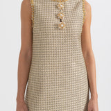 Altın Vurgularla Desenli Mini Elbise