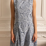 Işıltılı Yakalı Çiçek Desenli Dantel Mini Elbise