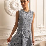 Işıltılı Yakalı Çiçek Desenli Dantel Mini Elbise