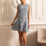 Işıltılı Yakalı Çiçek Desenli Dantel Mini Elbise