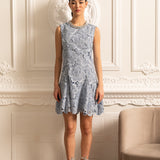 Işıltılı Yakalı Çiçek Desenli Dantel Mini Elbise