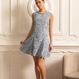 Işıltılı Yakalı Çiçek Desenli Dantel Mini Elbise