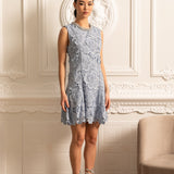 Işıltılı Yakalı Çiçek Desenli Dantel Mini Elbise