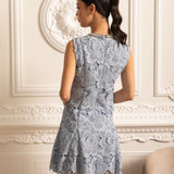 Işıltılı Yakalı Çiçek Desenli Dantel Mini Elbise