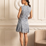 Işıltılı Yakalı Çiçek Desenli Dantel Mini Elbise