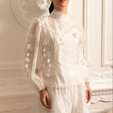 Narin Dantel Süslemeli Zarif Çiçekli Co-Ord - Beyaz