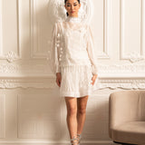 Narin Dantel Süslemeli Zarif Çiçekli Co-Ord - Beyaz