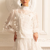 Narin Dantel Süslemeli Zarif Çiçekli Co-Ord - Beyaz