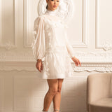 Narin Dantel Süslemeli Zarif Çiçekli Co-Ord - Beyaz