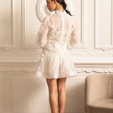 Narin Dantel Süslemeli Zarif Çiçekli Co-Ord - Beyaz