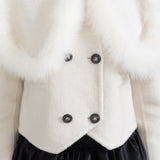 Beyaz Çift Düğmeli Kısa Ceket