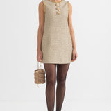 Altın Vurgularla Desenli Mini Elbise