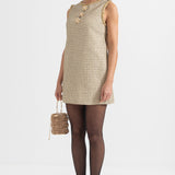 Altın Vurgularla Desenli Mini Elbise