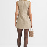 Altın Vurgularla Desenli Mini Elbise