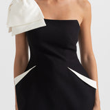 Beyaz Vurgulara Sahip Tek Omuzlu Fit Elbise