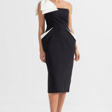 Beyaz Vurgulara Sahip Tek Omuzlu Fit Elbise