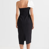 Beyaz Vurgulara Sahip Tek Omuzlu Fit Elbise