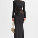 Transparan Belli Zarif Uzun Elbise