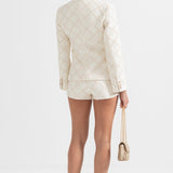 Altın Düğmeli Dokulu Ceket ve Eşleşen Şort