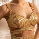 Çiçek Süslemeli ve Dekolteli File Abiye Elbise – Altın