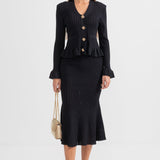 Siyah Fırfırlı Ceket & Volanlı Etek Triko Takım