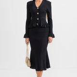 Siyah Fırfırlı Ceket & Volanlı Etek Triko Takım