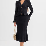 Siyah Fırfırlı Ceket & Volanlı Etek Triko Takım