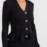 Siyah Fırfırlı Ceket & Volanlı Etek Triko Takım