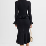 Siyah Fırfırlı Ceket & Volanlı Etek Triko Takım