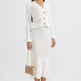 Beyaz Fırfırlı Ceket & Volanlı Etek Triko Takım